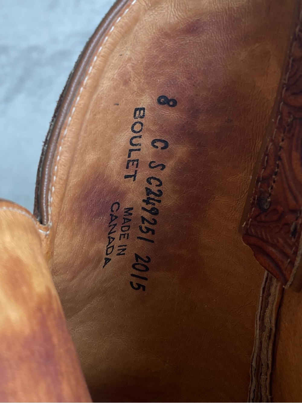 Boulet Brown Leather Tooled Floral Cowboy Boots 8C 2015 Western Festival Cowgirl - Picture 5 of 7